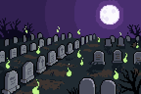 A cemetery of company graves at night