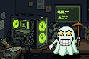 A home mining rig with a ghost rising out of the case